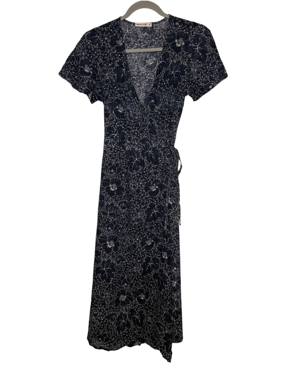 Marine Layer Navy Floral Wrap Midi Dress Size XS